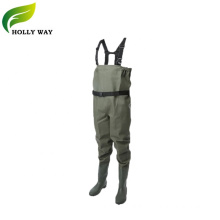 Waterproof nylon PVC chest waders with X suspender